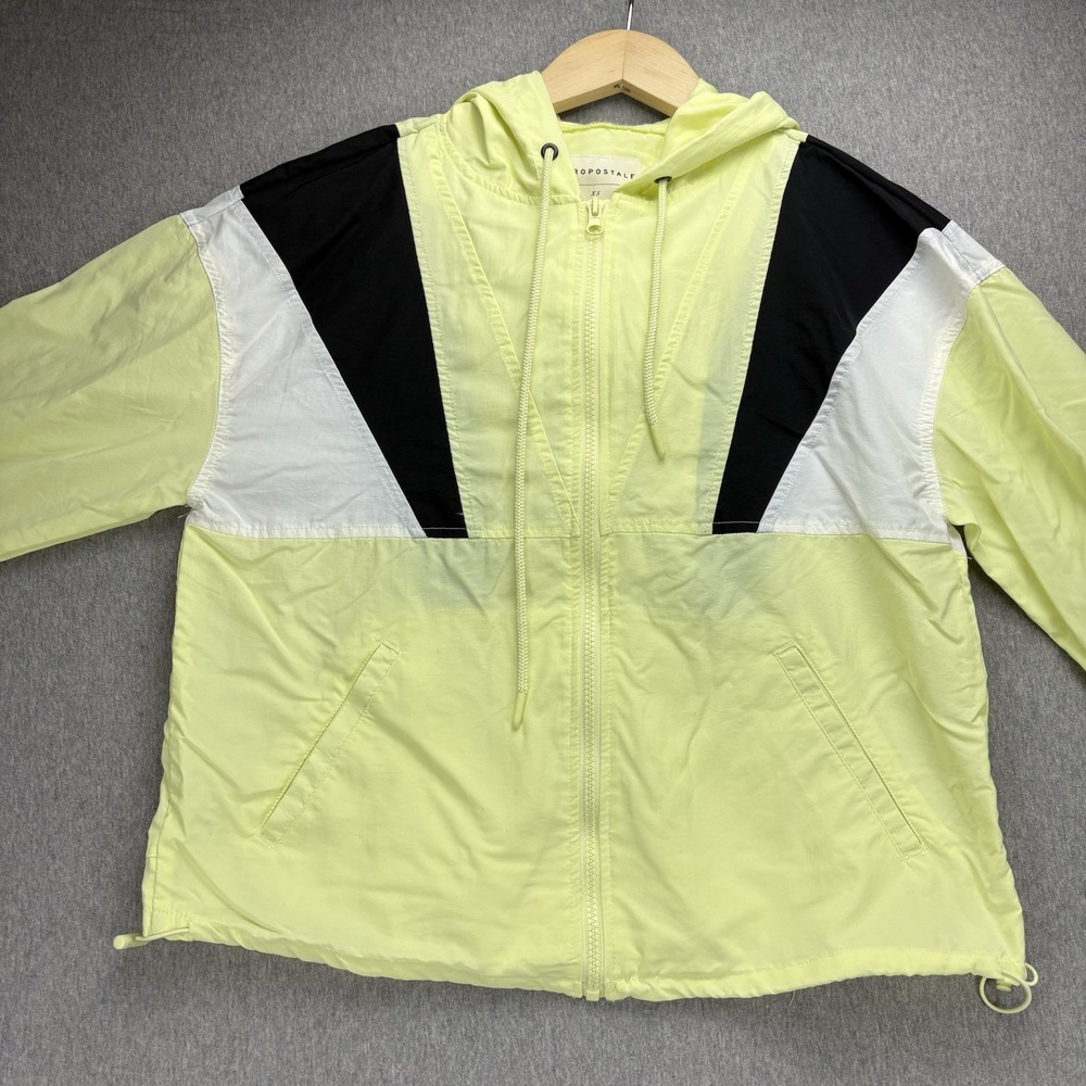 Aeropostale Windbreaker Jacket Women's XS Yellow Black Hooded Lightweight Zip Up